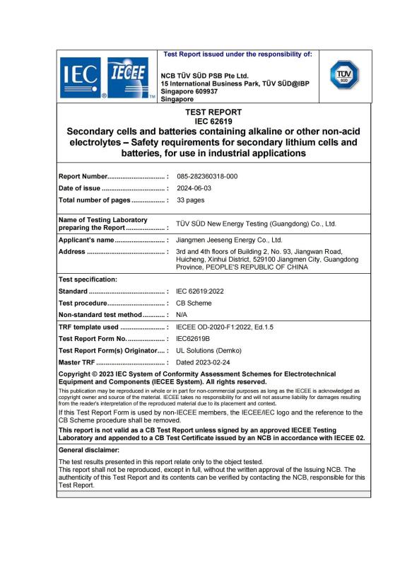 IEC 62619 - Jiangmen Jeeseng Energy Co., Ltd.