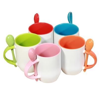 China Viable internal color sublimation mug with spoon12oz for sale