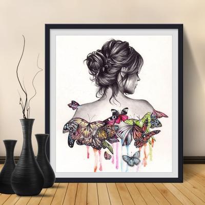 China Gift Idea & Beautiful Home Decor Girl With Butterflies Round Rhinestones 5D Diamond Painting Art Full Drill Shinning Beads Paint By Number Kit for sale