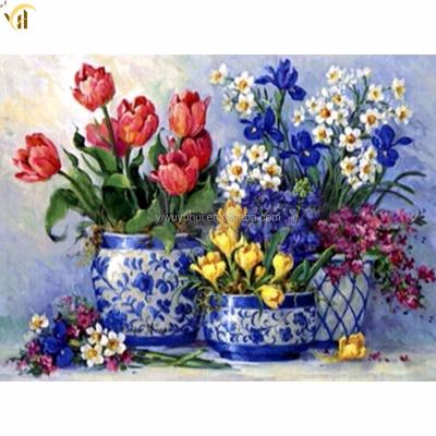 China Traditional Square Diamond Beads Still Life Colorful Flower Diamond Painting With Frame for sale