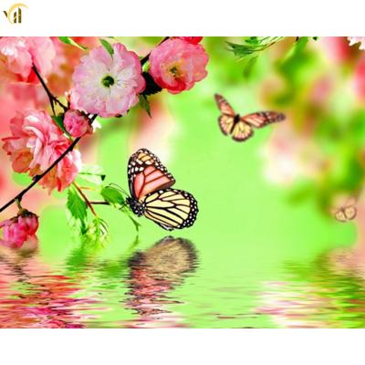 China Modern Butterfly On Flowers Scenery DIY Diamond Painting Crystal DIY Art Oil Painting With Subframe for sale