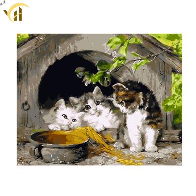 China Whole Traditional Factory Sale Cats Gemstone Art Painting With Subframe for sale