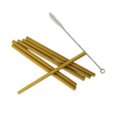 China Disposable Custom Natural Bamboo Logo Straw Laser Engraving Organic Juice Straw With Brush for sale