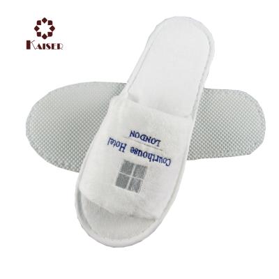 China Polyester Open Toe Disposable Velor Material Hotel Room Slippers for sale