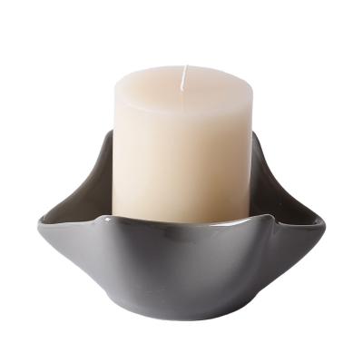 China New product eco-friendly deceration wedding glazed empty geometric ceramic candle holder for Table Decoration for sale