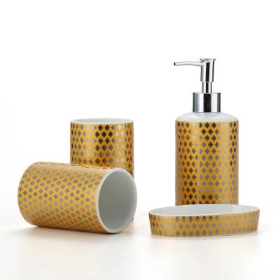 China New Design 4pcs Porcelain Decal Gold Color Viable Bathroom Accessories Set for sale