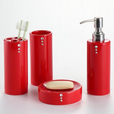 China Alibaba Factory Supplier Sustainable Diamond Design Glazed Ceramic Red Bathroom Set for sale