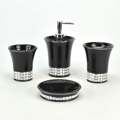 China Sustainable Glamorous Black Ceramic Hotel Luxury Bath Set With Diamond for sale