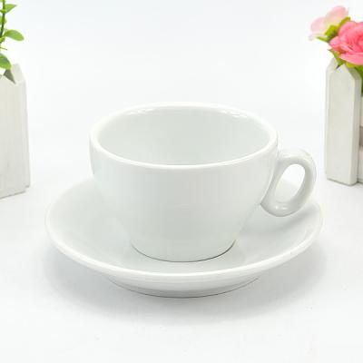 China Bulk Viable Price Design China Ceramic Simple White Tea Cup With Sauser For Beverage for sale