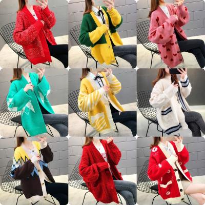 China New Korean Autumn and Winter Women's Anti-wrinkle cardigan sweater sweater thick tail goods in the long loose women's sweater wholesale for sale