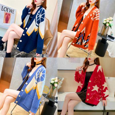 China Anti-wrinkle 2022 autumn/winter new Korean fashion loose knit shirt lantern sleeve plus long sweater cardigan coat women for sale