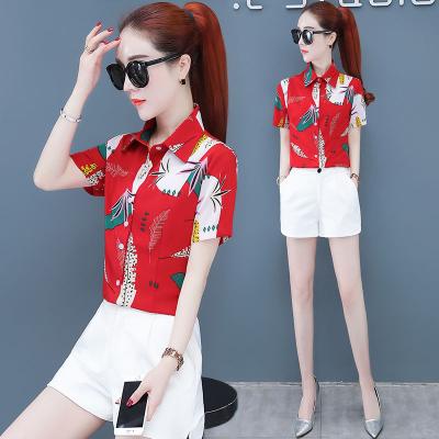 China Anti-wrinkle 2021 new women's summer dress shirt fashion design short-sleeved shirt slim women cover belly show for sale