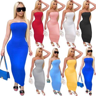 China New Summer Women's Fashion Dress Solid Color V-Neck Ice Silk Skirt 2022 Foreign Trade Solid Color Anti-static Skirt for sale