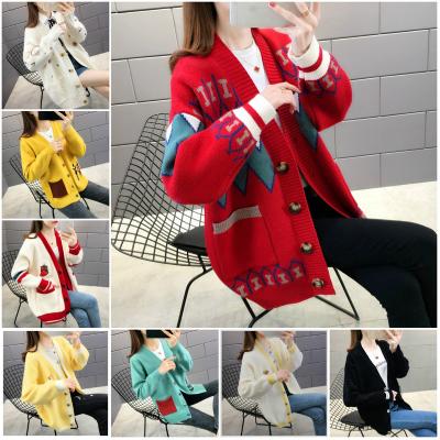 China Anti-wrinkle 2021 autumn and winter Korean version new fashion women's clothing cardigan jacket color tank top sweater loose female for sale