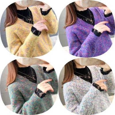 China 2021 anti-shrink new autumn and winter high collar half blanket stripe color thick blanket sweater women sweater for sale