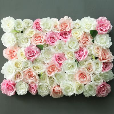 China Fashional Flowers 8FTx8FT Kate Pink White Fake Rose Artificial Mixed Flowers Wedding Silk Roll Up Artificial Flower Wall Backdrop for sale