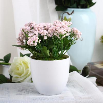 China Waterproof Artificial House Plants Mini Plastic Faux Green Artificial Flower Bonsai Plants With Gray Pot for sale