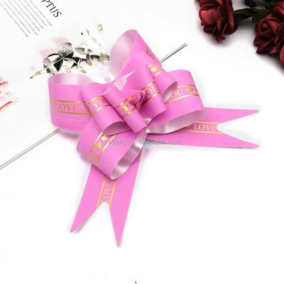 China Polyester Wedding Wholesale Custom Car Phnom Penh Single Face Arch Pull Letters Bow Pull Flower Printed Decoration I Love You for sale