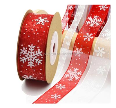 China \ Red Christmas Jacquard Ribbon Organza Ribbon Printed Logo Gift Decoration Ribbon for sale