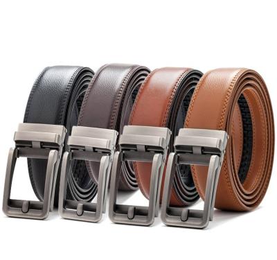 China Wholesale Custom Removable Genuine Skin Cowhide Click Buckle White Slide Ratchet Leather Belt For Men for sale