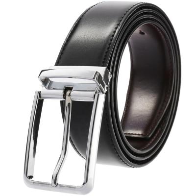 China Vintage Metal Pin Buckle Black Brown Two Split Leather Shiny Tones Whip Dress Leather Belt For Men for sale