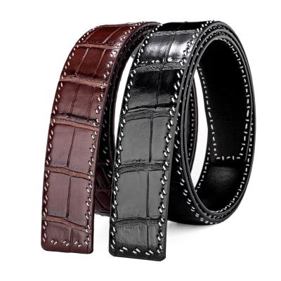 China Luxury Embossed Crocodile Design Crocodile Design Embossed Genuine Leather Belt With Stitching No Buckle for sale