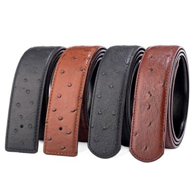 China First Layer 34 38 Mm Wide Top Grain Leather Full First Seat Embossed Italian Leather Mens Ostrich Belt No Buckle for sale