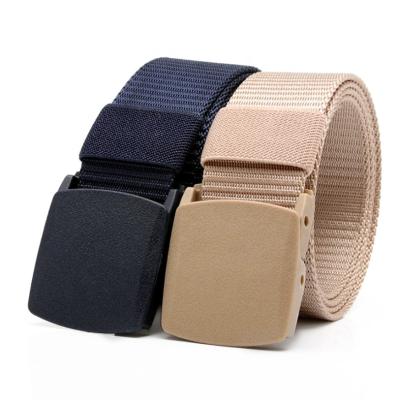 China Custom Military Nylon Strap Logo Police Men Outdoor Tactical Solid Color Webbing Belt With Plastic Buckle for sale