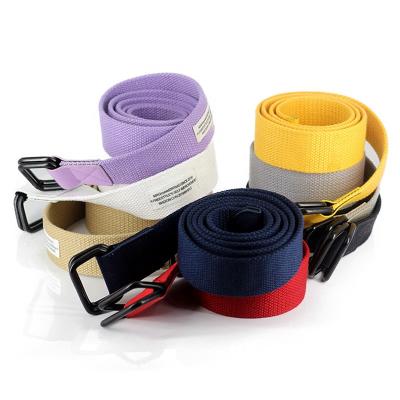 China Custom Stitched Double D Ring Casual Jeans Men Cotton Web Belt Hot Sale Quality Label With Stitched Label for sale