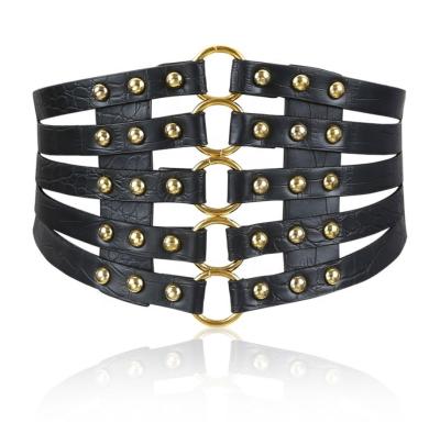 China Red Black Wide Elastic Women's Fashion Leather Belt Western Rivets Belt Wholesale Fashion Decoration Belt For Dress for sale