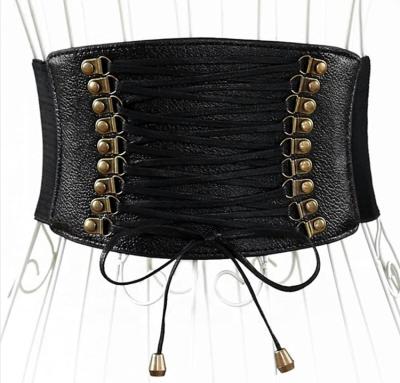 China Lace Up Hot Sale Euramerican Wide Leather Band Waspie Elastic Tied Corset Lace Up Waistband With Metal Hooks Many Colors In Stock for sale