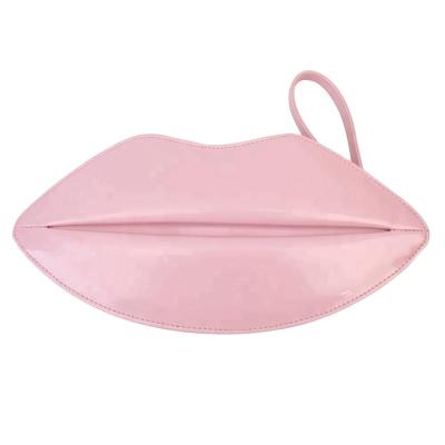 China Wholesale Large Capacity ENERGY Mouth Lip Shape Bag Custom Makeup Pouch Private Label PU Leather Pink for sale