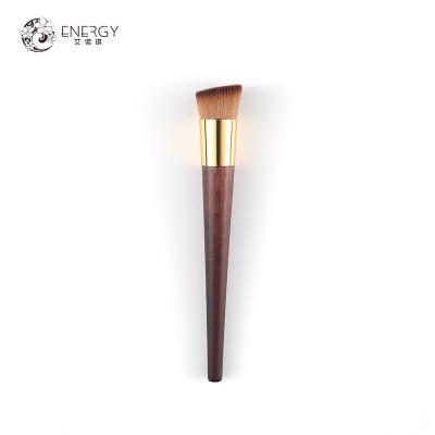 China Wholesale luxury single costomic flat brush durable bamboo synthetic vegan golden kabuki base refillable makeup brush for sale