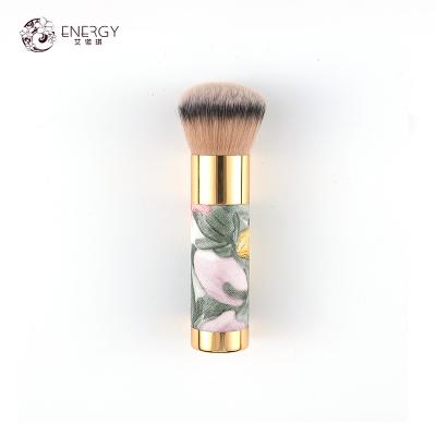 China Eco-Friendly Biodegradable Private Label Gold Simple Luxury Short Handle Flat Round Curve Lid Kabuki bb Cream Body Powder Foundation Liquid Brush for sale