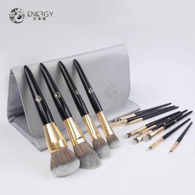 China Wholesale custom hot stamping professional maquillaje brochas de maquillaje durable 14pcs luxury black gold private label diy vegan makeup brush set for sale