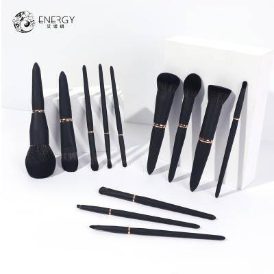 China Angular Blush Free Samples Wholesale Custom Logo Private Label Vegan 12pcs Luxury Matte Black Oval Soft Makeup Face Brush Pro Cosmetic for sale