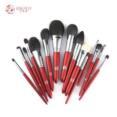 China Angular Blush ENERGY Private Label Luxury Super Soft Matte Goat Pro Hair 15pcs Glitter Bling Red Makeup Brush Set for sale