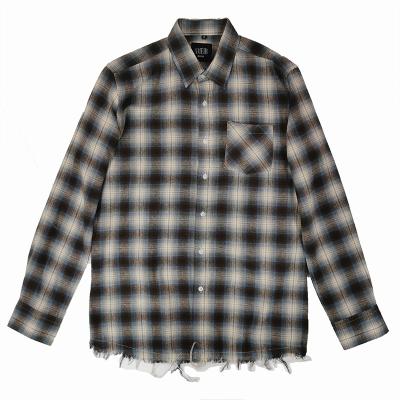 China Factory Wholesale Breathable Plaid Button Down Long Sleeve Men's Aplet Distressed Flannel Shirt With Pocket for sale