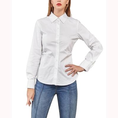 China 2022 New Breathable Luxury Casual Custom White Poplin Tops Button Long Sleeve Plus Size Office Dress Shirt Blouse For Women for sale