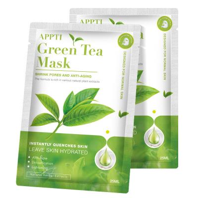 China Moisturizer Acne Skin Treatment Sheet Face Mask Green Tea Organic Anti Acne Remove Pimple Skin Brightening Face Mask for sale