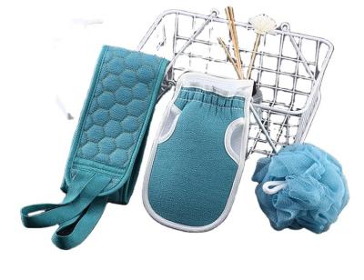 China EXFOLIATE Wholesale Herbal Fiber Bath Gloves Strip Set Cotton Strip Gloves Bath Towel Strip and Linen Bath Towel Rub Along Back Set for sale