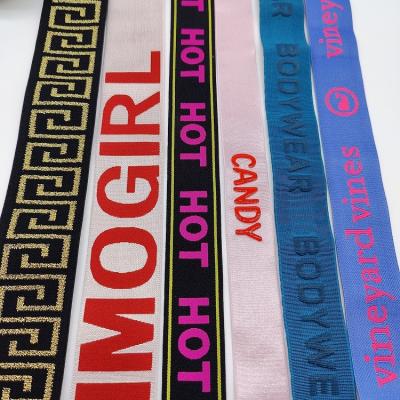 China Custom soft and flexible jacquard brands for underwear woven shiny blue pink two color elastic band for sale