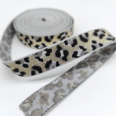 China Fashion customization soft and flexible high quality gold thread leopard print rubber band glitter elastic band for sale