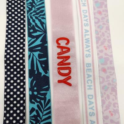 China Soft and flexible silicone printed designer elastic fabric webbing tape custom logo printing tape for sale