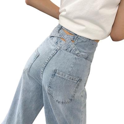 China 2022 QUICK-DRY thin straight-leg new high-waisted jeans Korean version wide-legged female students slim straight-leg pants vertical wome for sale