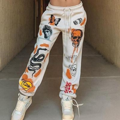 China 2021 Fashion Female Anti-pilling Thicken Straight Printed Casual Loose Sweatpants Harem Cargo Women High Waist Trouser Pant Sweatpants for sale