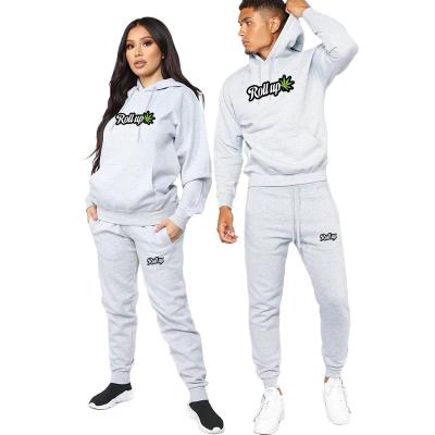 China Customized QUICK DRY unisex two piece round neck cotton embossed sweatpants and hoodie set for sale