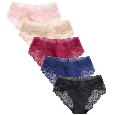 China QUICK DRY best sell women's underwear lace bikini panties Europe USA size silky comfortable lace briefs pack of 5 for sale