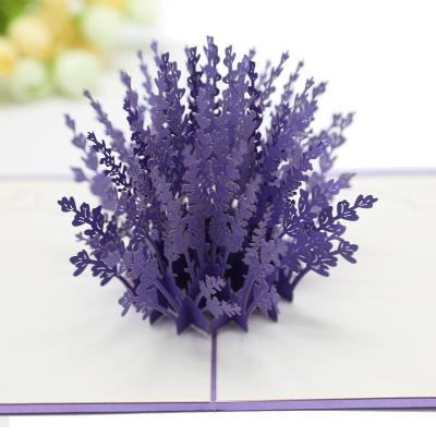 China Africa Lavender Laser Cut Handmade 3D Pop Up Card Postcard Love Flower Blessing Hollow Paper Cutting Greeting Card for sale