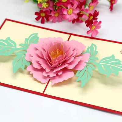 China Africa Thanksgiving Card Festival Luxury Peony Low Moq Low Moq 3D Gift Certificate Three-Dimensional Craft Greeting Card for sale